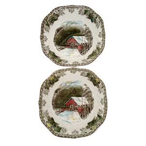 2 Vtg Johnson Brothers Friendly Village "The Covered Bridge" 7” Cereal Bowls